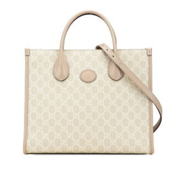 Gucci GG Supreme Interlocking GG Tote Shoulder Bag Beige Leather - Picture 1 of 8